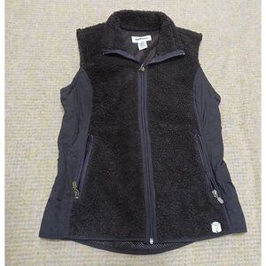Ruffhewn womens small pile fleece dark brown sleevless vest full zip